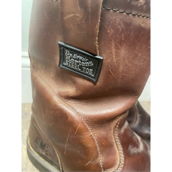 Dr. Martens Steel Toe Air Wave Brown Leather Boots10 Oil Resistant Cushioned Sol - Picture 11 of 14